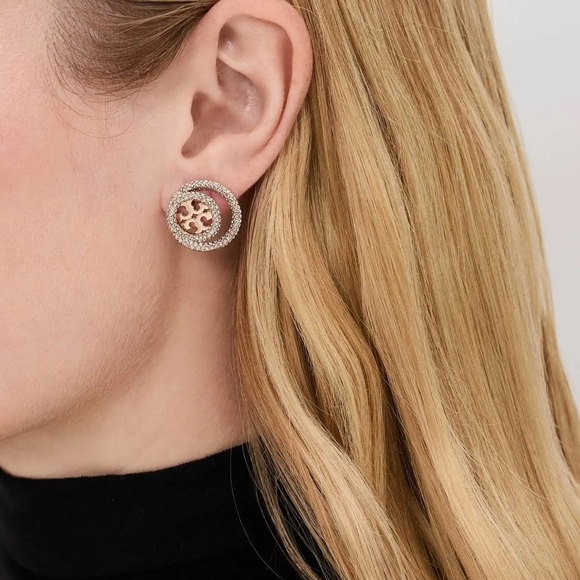 NWOT Tory Burch Miller Pave Ring Stud Earring - Picture 3 of 7